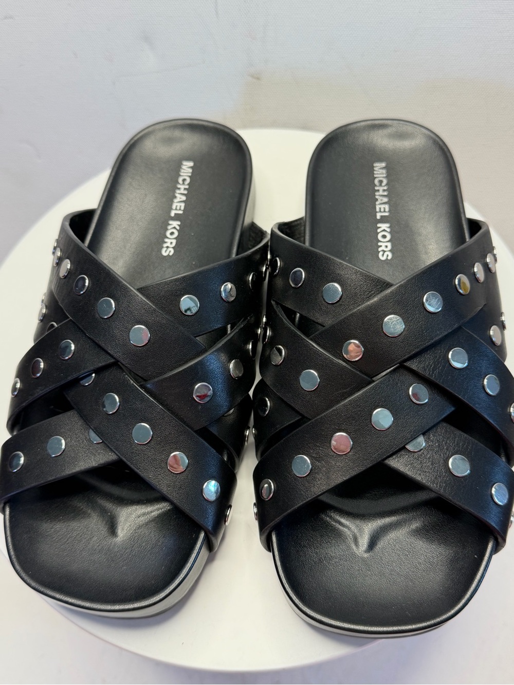 Michael Kors Black Studded Crisscross Slide Mules